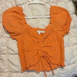 OLIVACEOUS orange scrunch top